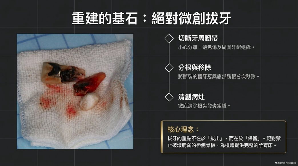 右上正中門牙斷裂牙根微創分段拔除