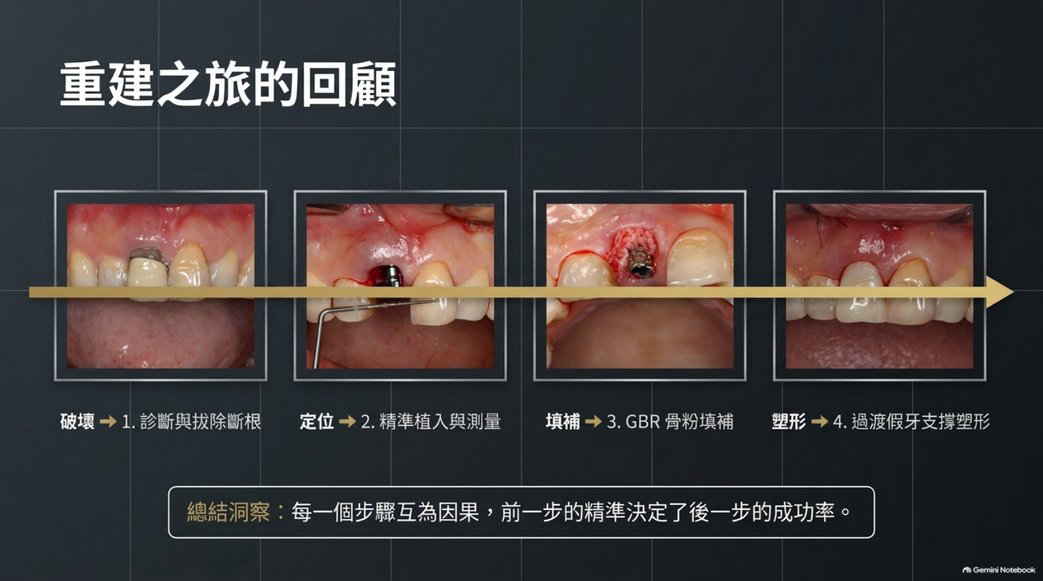 前牙牙根斷裂微創拔牙立即植牙補骨與臨時假牙治療歷程