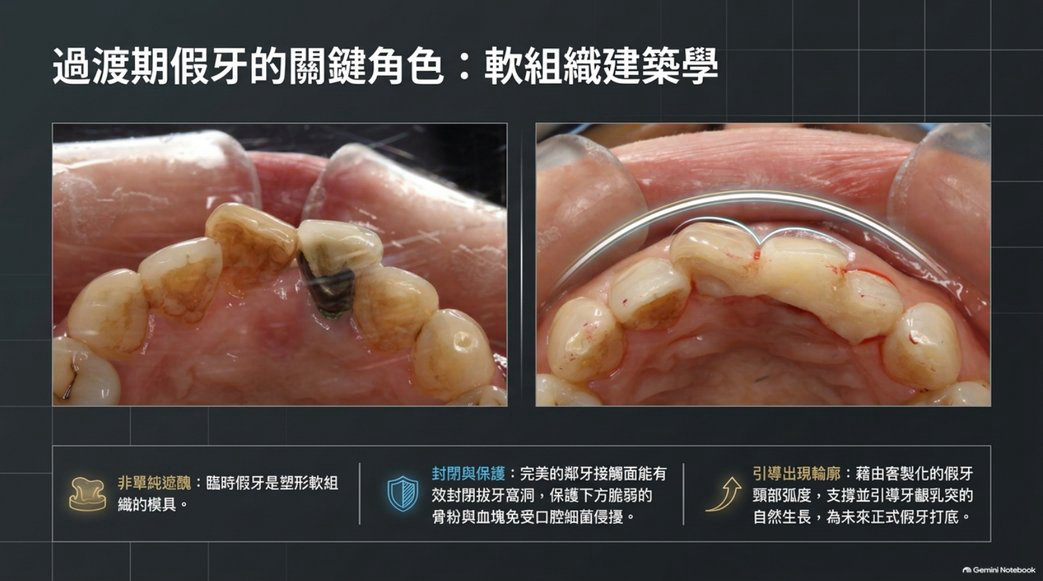 前牙立即植牙臨時假牙支撐牙齦與牙間乳突